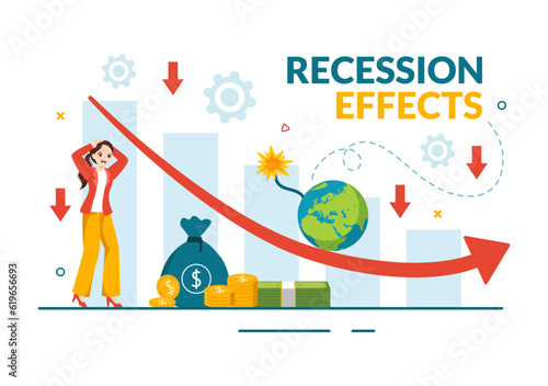 Recession Effects Vector Illustration with Impact on Economic Growth and Economical Activity Decline Result in Flat Cartoon Hand Drawn Templates