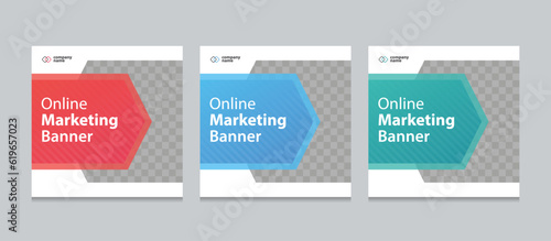 Set of Editable square business web banner design template. background gradients color. Suitable for social media post, instagram story and web ads. Vector illustration with Space to add pictures.