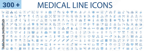 Medical Vector Icons Set. Line Icons, Sign and Symbols. Medicine, Health Care, Internal Organs, Drugs, Symptoms, Dental and Fly. Mobile Concepts and Web Apps. Modern Infographic Logo and Pictogram photo