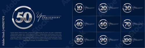 set of anniversary logo with silver number in circle and blue background can be use for celebration
