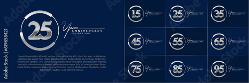 set of anniversary logo with silver number in circle and blue background can be use for celebration