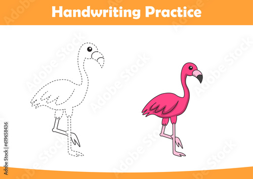 Practice handwriting. Tracing flamingo lines and coloring for children