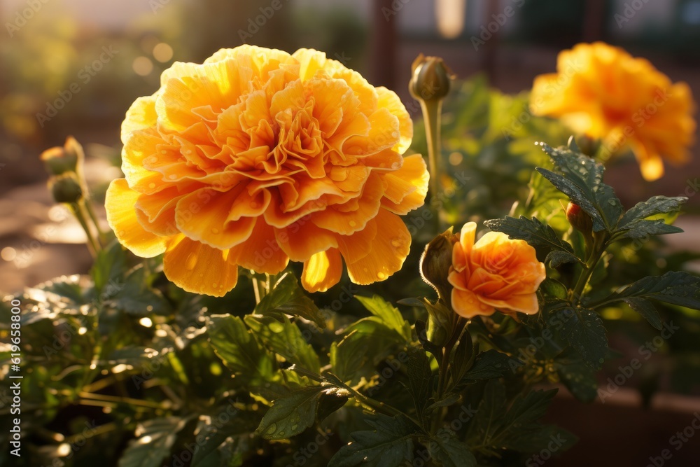 Photograph Of Marigold Natural Light 50mm Lens, Generative AI Photograph Of Marigold Natural Light 50mm Lens, Generative AI