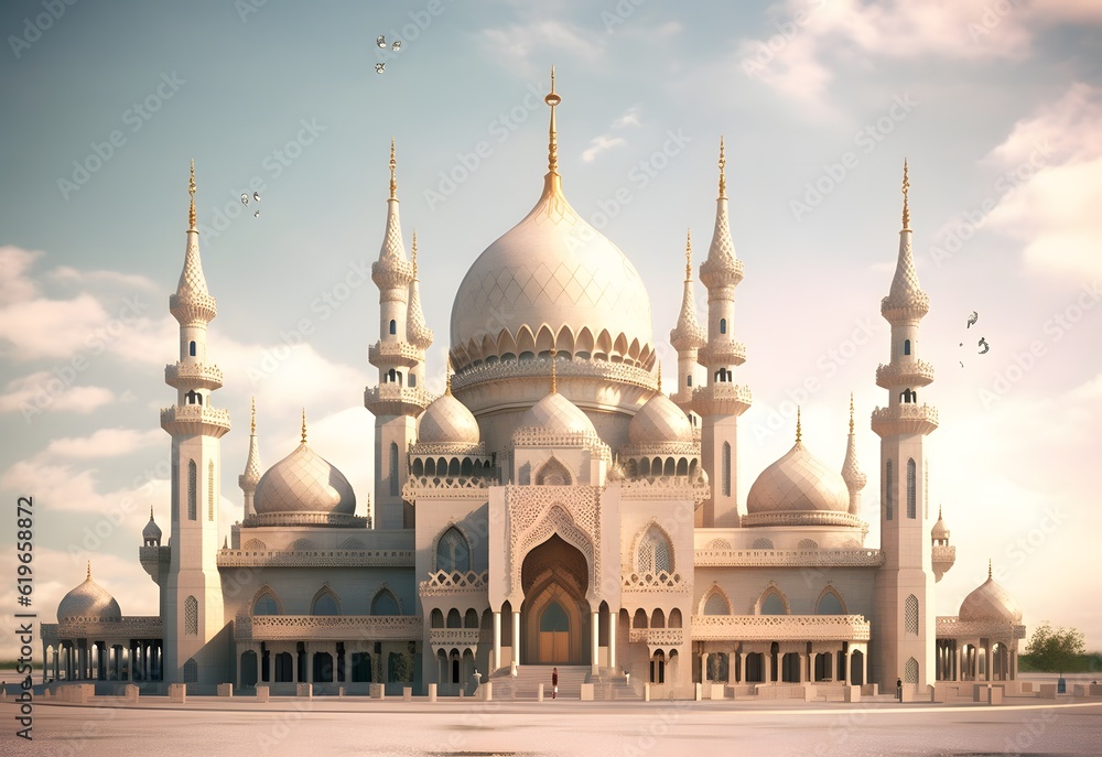 amazing architecture design of muslim mosque ramadan, Generative AI