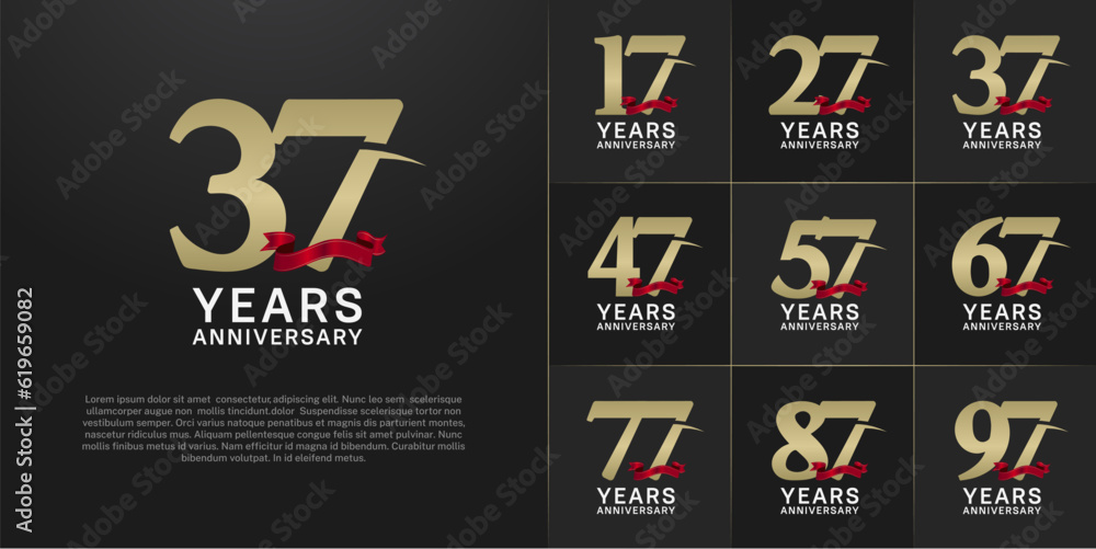 set of anniversary logo with gold number and red ribbon can be use for celebration set of anniversary logo with gold number and red ribbon can be use for celebration