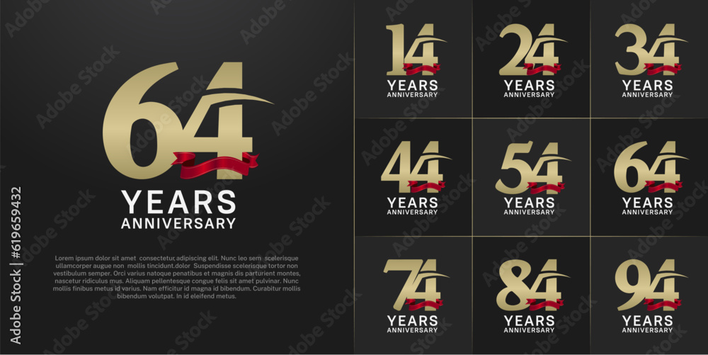 set of anniversary logo with gold number and red ribbon can be use for celebration set of anniversary logo with gold number and red ribbon can be use for celebration