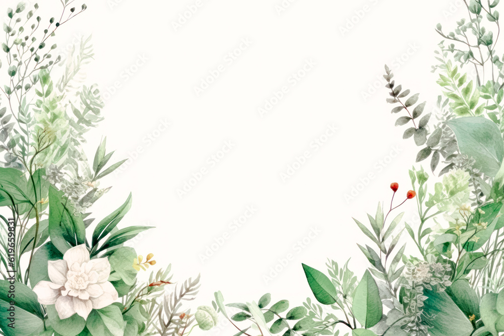 Pale watercolor botanical frame, Generative AI