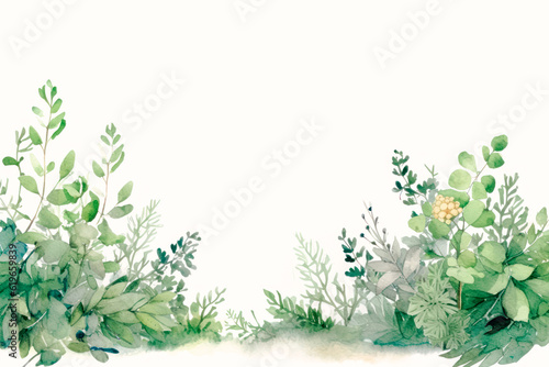 Pale watercolor botanical frame, Generative AI © HiroSund