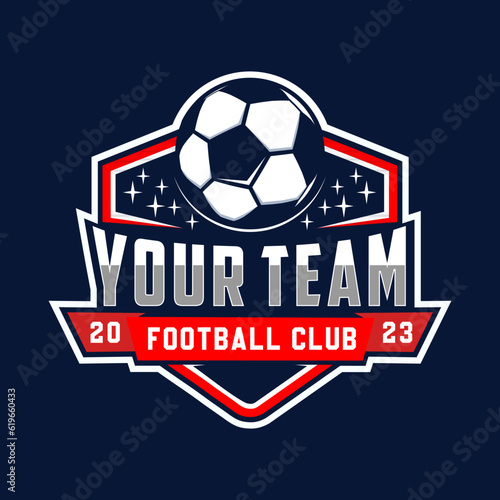Vintage badge emblem Football soccer sport team club league logo with shield and ball concept icon vector