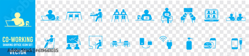 Co-working space line icon set. Included icons as coworkers, coworking, sharing office, business, company, work and more.