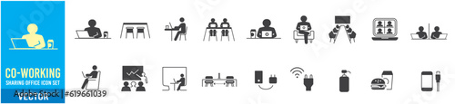 Co-working space icon set. Included icons as coworkers, coworking, sharing office, business, company, work and more.