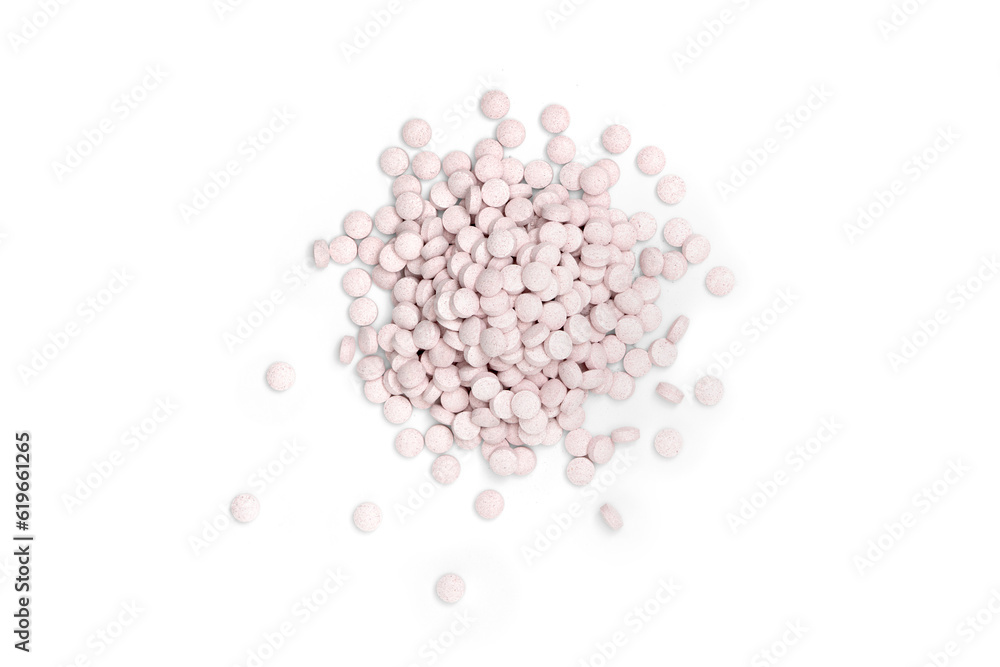 Pile of Quick Dissolve Melatonin Pills Isolated with shadow Flat lay Top Down View Pile of Quick Dissolve Melatonin Pills Isolated with shadow Flat lay Top Down View