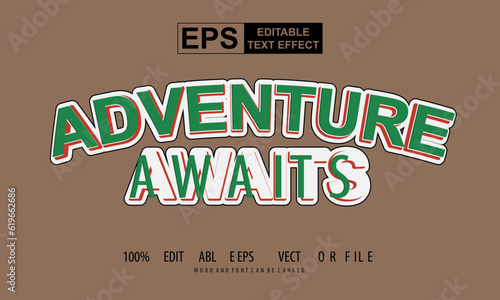 Editable text effect-adventure awaits cartoon style vector template