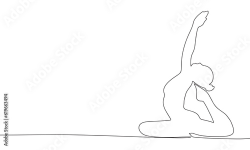 One Line Branch with gymnast Vector Drawing. Style Template Fitness girl. Modern Minimalist Simple Linear Style.  photo