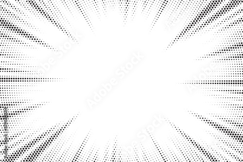 Halftone gradient sun rays pattern. abstract halftone vector dots background. monochrome dots pattern. pop art, comic small dots. star rays halftone poster. shine, explosion. sunrise rays background.