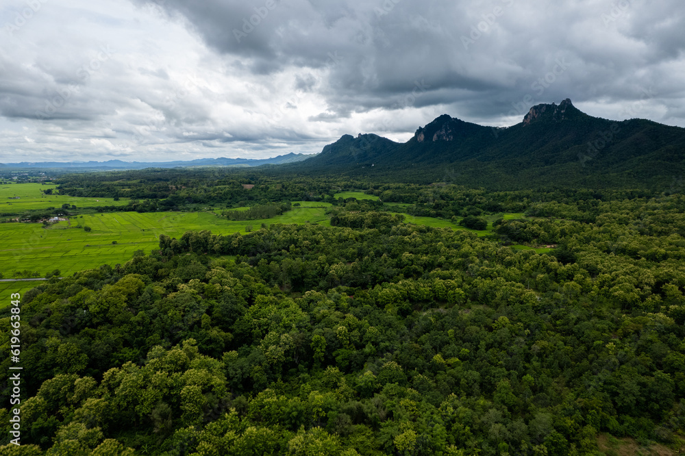 Fototapeta premium Top view Landscape of Morning Mist with Mountain Layer