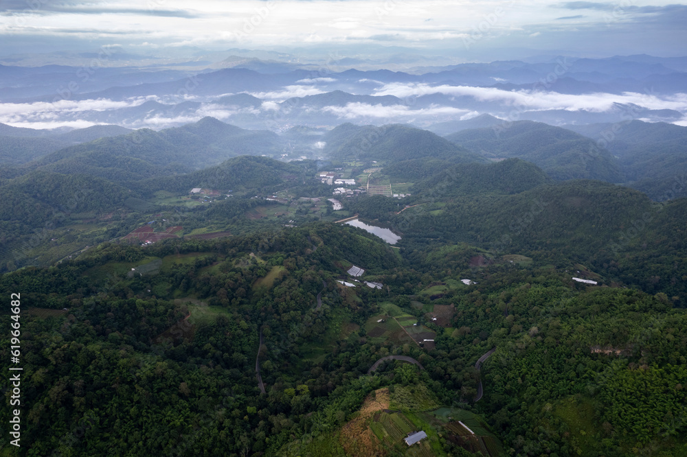 Top view Landscape of Morning Mist with Mountain Layer Top view Landscape of Morning Mist with Mountain Layer