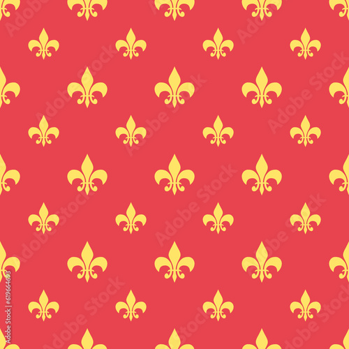 Wallpaper Mural fleur-de-lis seamless pattern.Pink yellow white template. Floral texture. Elegant decoration, royal lily retro background. Design vintage for card, wallpaper, wrapping, textile. Torontodigital.ca