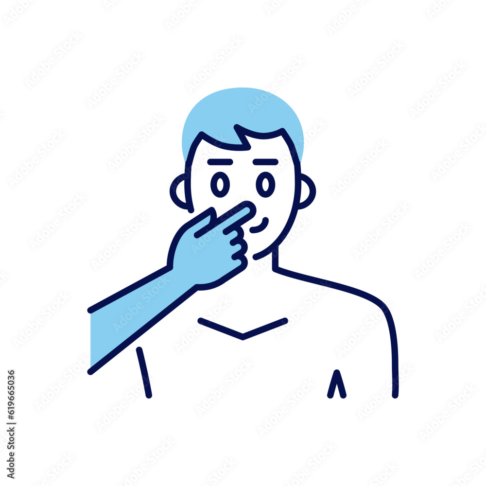 Avoid face touch related vector icon. Man touches face with finger. Avoid face sign. Isolated on white background. Editable vector illustration Avoid face touch related vector icon. Man touches face with finger. Avoid face sign. Isolated on white background. Editable vector illustration