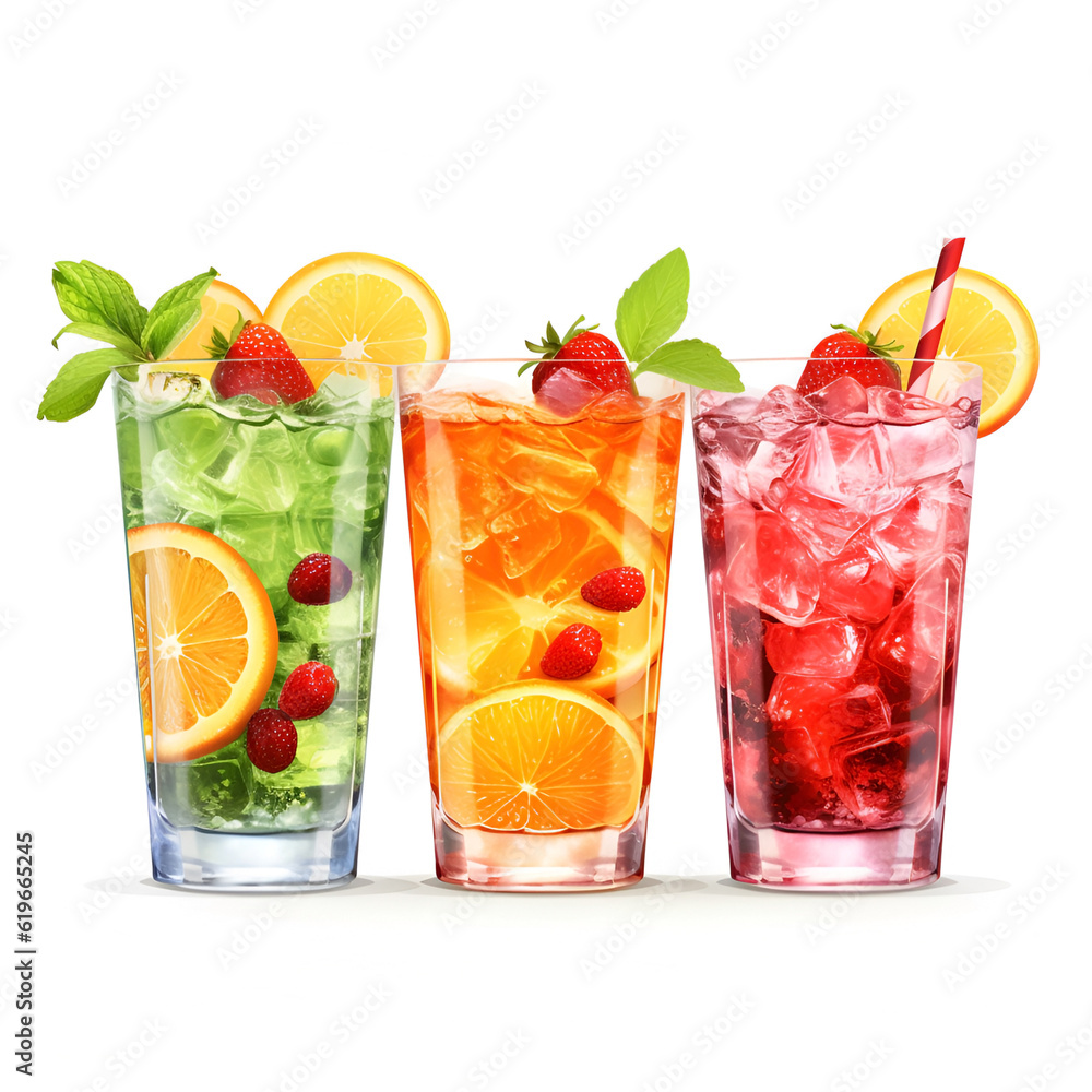 Fruit cocktails with ice . Illustration Fruit cocktails with ice . Illustration