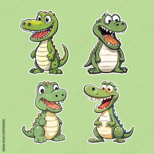 Vector set of Funny crocodile illustration laughing in different poses sticker design
