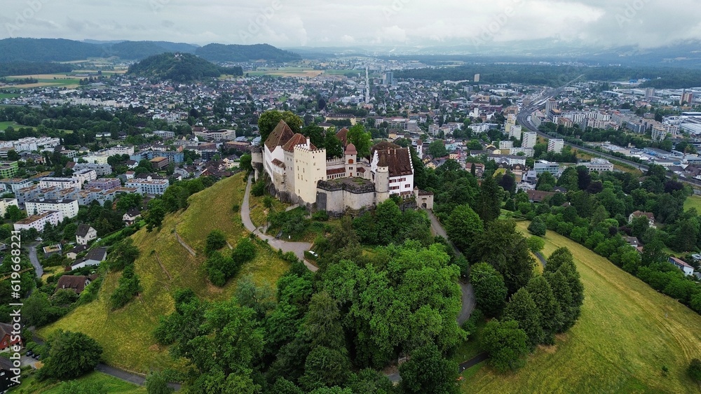 drone photo Lenzburg castle, Schloss Lenzburg Switzerland europe