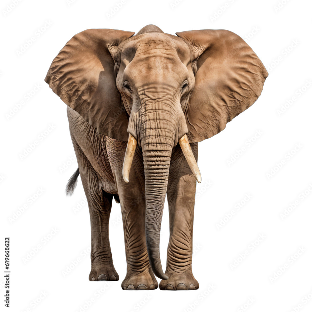 Elephant isolated on white background. Wildlife, Safari animal. Transparent background