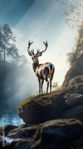 Common deer on the rock