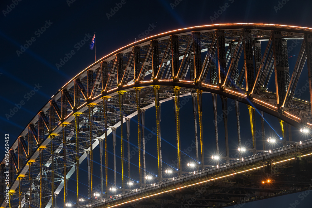 Obraz premium Sydney Harbour Bridge city skyline waterfront colourful Vivid light show nighttime Australia