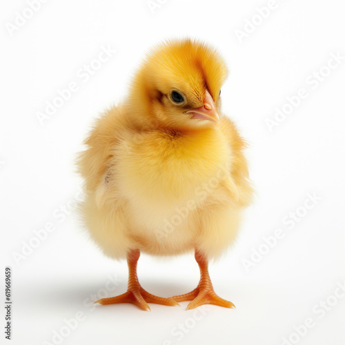 A newborn yellow chick on white background