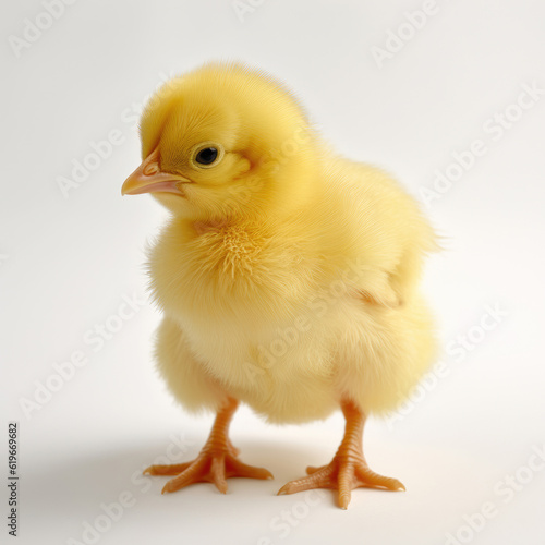 A newborn yellow chick on white background
