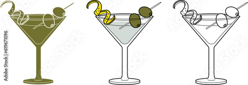 Alcohol drinks line art illustration. Vector illustration Dry Martini cocktail