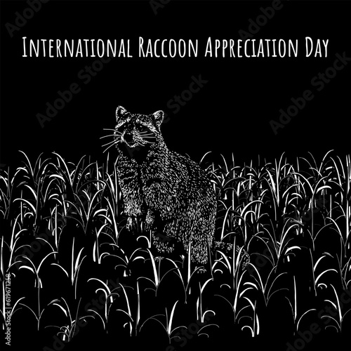 International Raccoon Appreciation Day hand drawing vector isolated on black background.