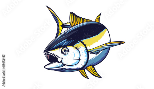 Tuna fishing logo vector  illustration. Tuna fishing emblem isolated. Ocean fish logo. Saltwater fishing theme.