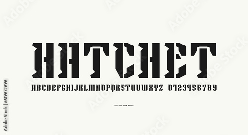 Stencil-plate serif font in military style