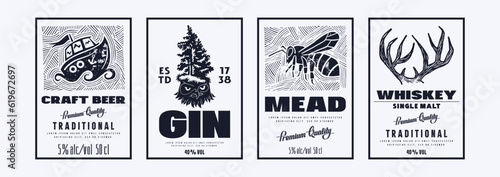Set of template label for beer, gin, mead and whiskey