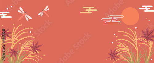 秋の風景と赤トンボのイラスト