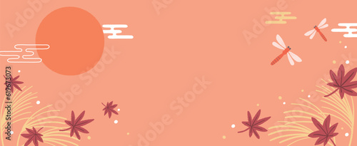 秋の風景と赤トンボのイラスト