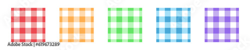 Set of gingham seamless patterns samples. Checkered textures for picnic blanket, tablecloth, napkin, plaid, clothes. Italian style overlays, fabric geometric backgrounds, retro textile designs.