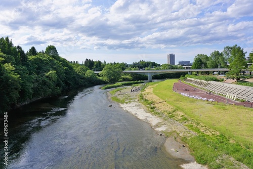 観光地 宮城県仙台市広瀬川に架かる大橋からの眺め