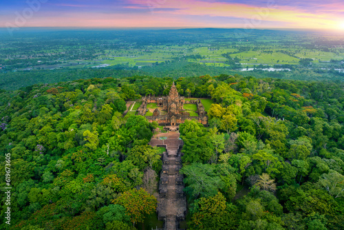 Prasat hin phanom rung at sunset, Buriram, Thailand.