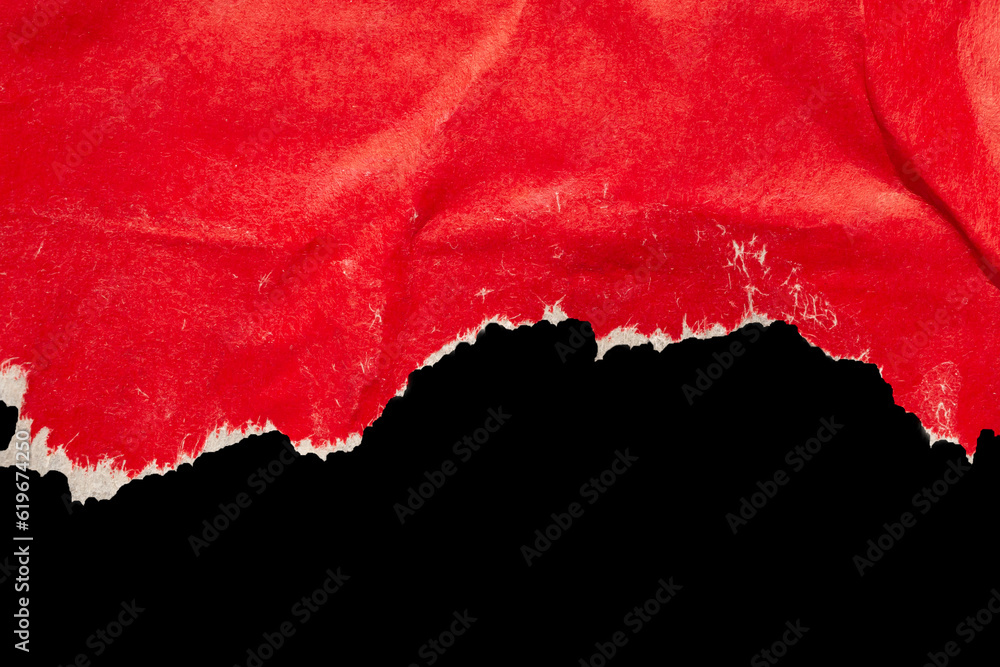 Red ripped paper torn edges strips isolated on black background