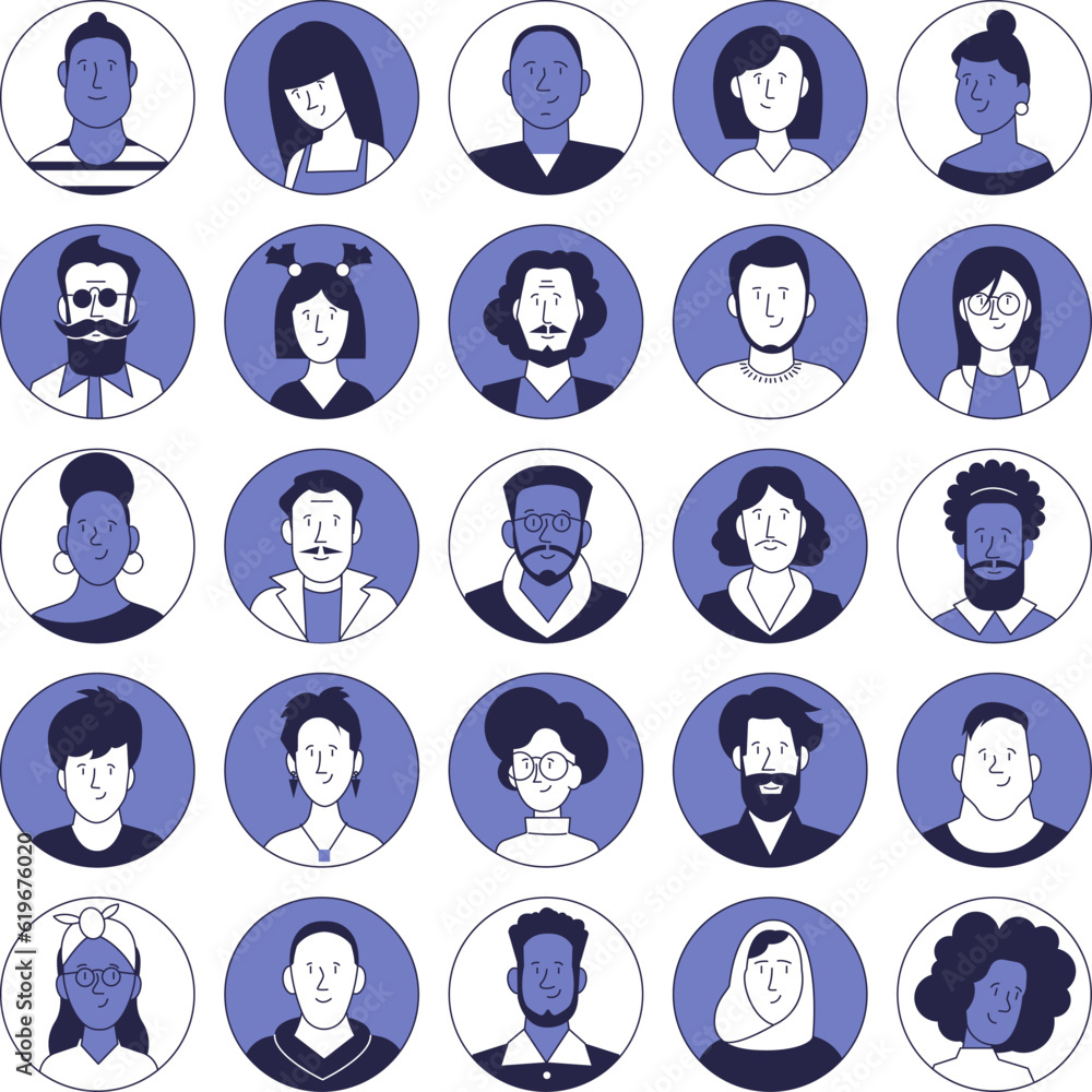 A set of portraits of various people of different sexes and races. Icons of users of social networks. A set of portraits of various people of different sexes and races. Icons of users of social networks.