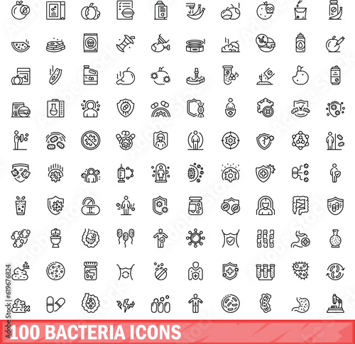 100 bacteria icons set. Outline illustration of 100 bacteria icons vector set isolated on white background