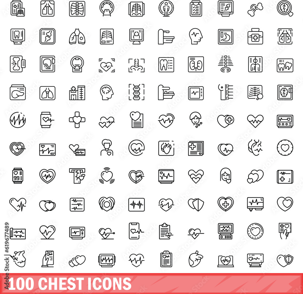 100 chest icons set. Outline illustration of 100 chest icons vector set isolated on white background 100 chest icons set. Outline illustration of 100 chest icons vector set isolated on white background