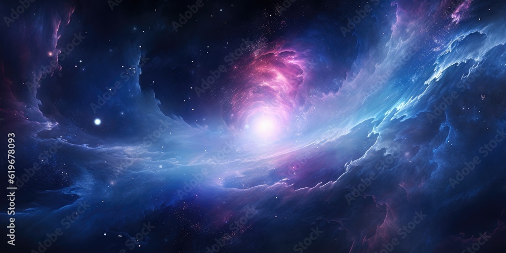 Abstract space vortex black hole. Alien lights and swirling speed of light. Glowing orbs infinity symbol astral projection planet.