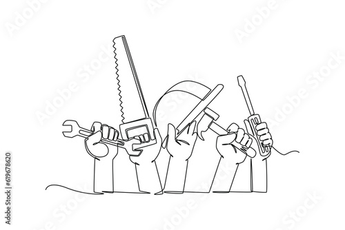 Continuous one line drawing Labor Day concept. Single line draw design vector graphic illustration.