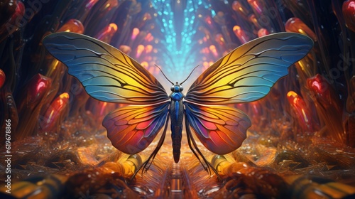 An Amazing Electron Microscope Background View of a Psychedelic Mosquito - Showcasing Stunning Wings with Abstract Designs in a Concept Art Display Wallpaper created with Generative AI Technology