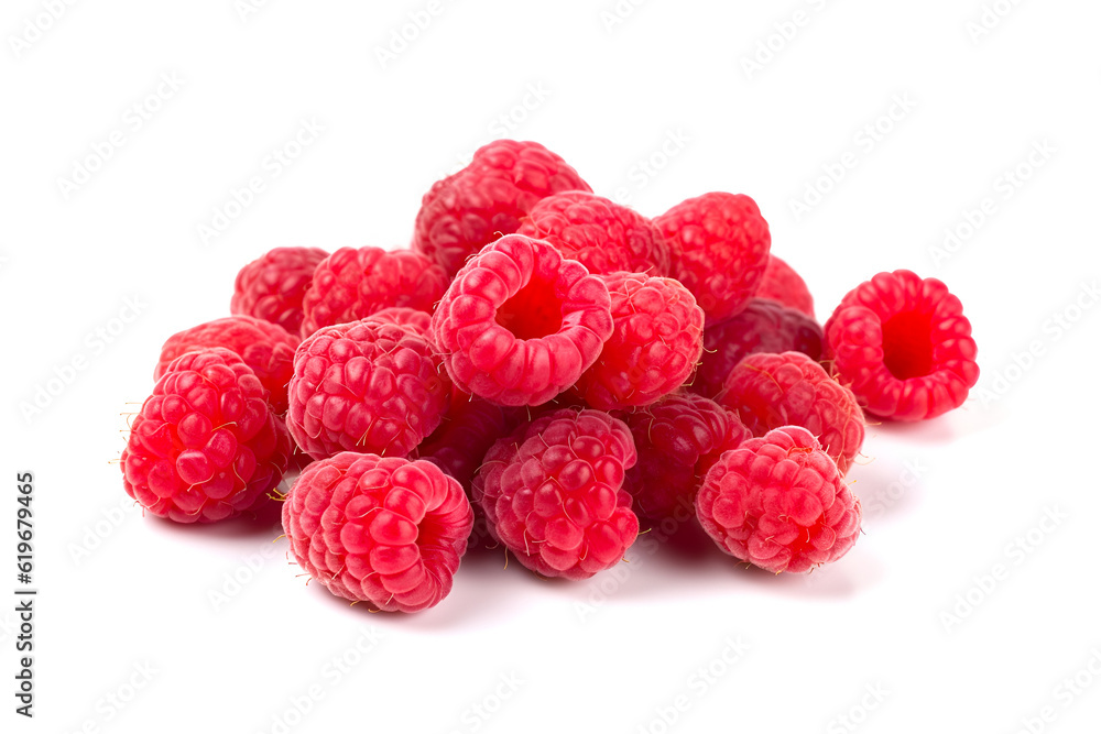 Ripe raspberry berries on white background. A close up of raspberries. Ripe raspberry berries on white background. A close up of raspberries.
