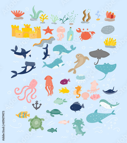 undersea life,set of animals, vector illustrations